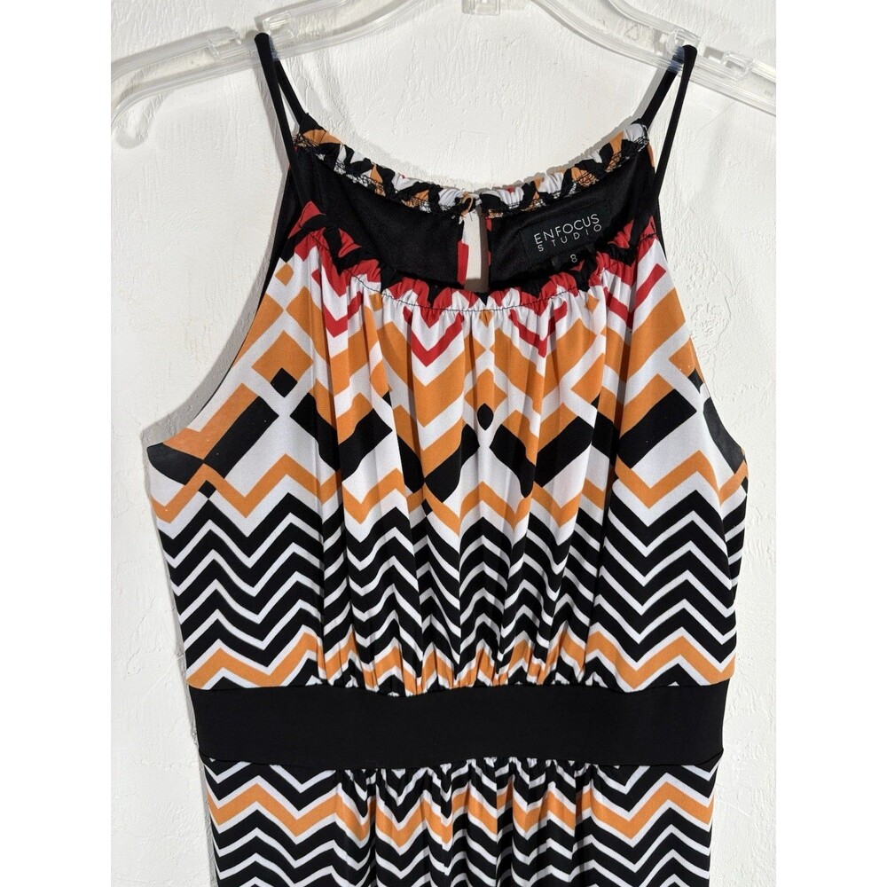 En Focus Womens Sz 8 Knee Length Fit and Flare Black w/red, White Multicolor